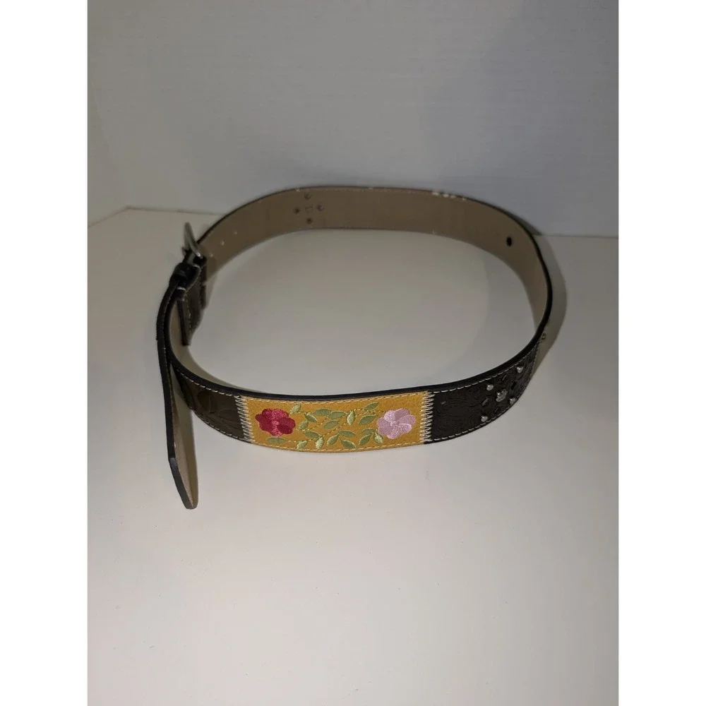 Faux‎ Leather Floral Embroidered Colorful Studded Belt